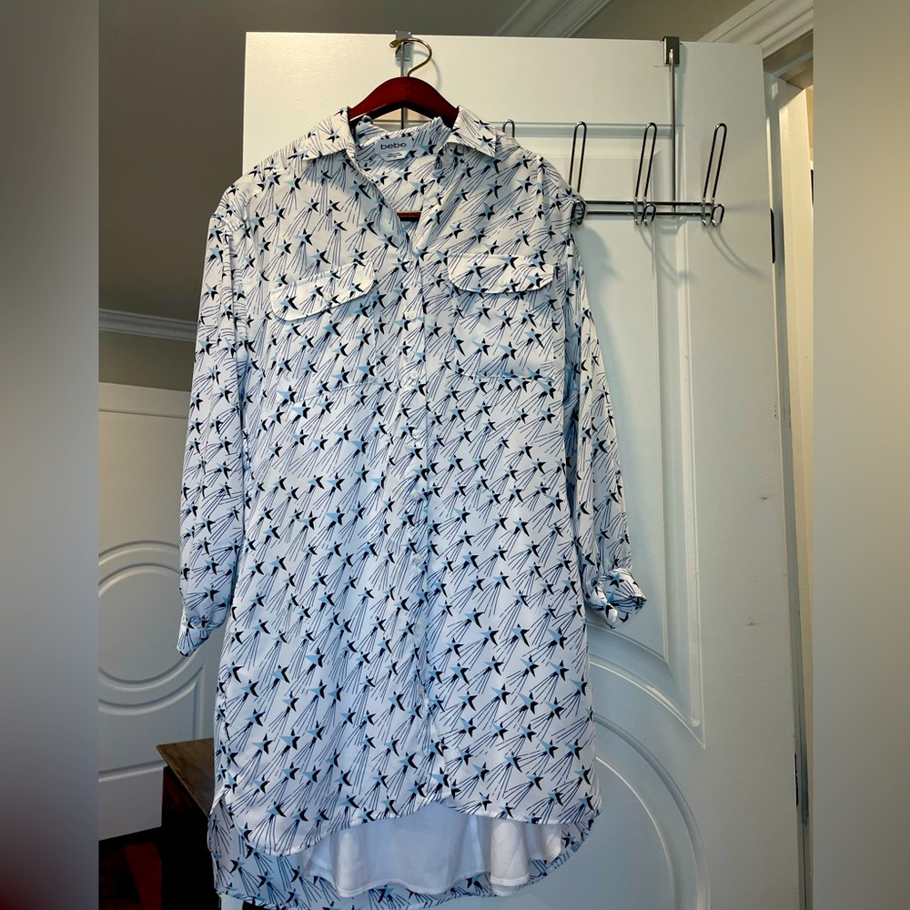 Bebe shirt dress, never worn. With a belt